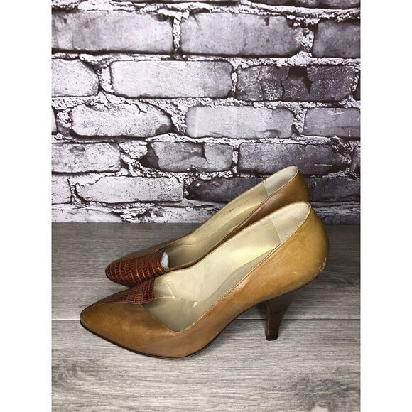 Gianni Versace Brown Croc Leather Pointed Toe Dress Heels Women Sz 39EU/8.5M US - Picture 12 of 16